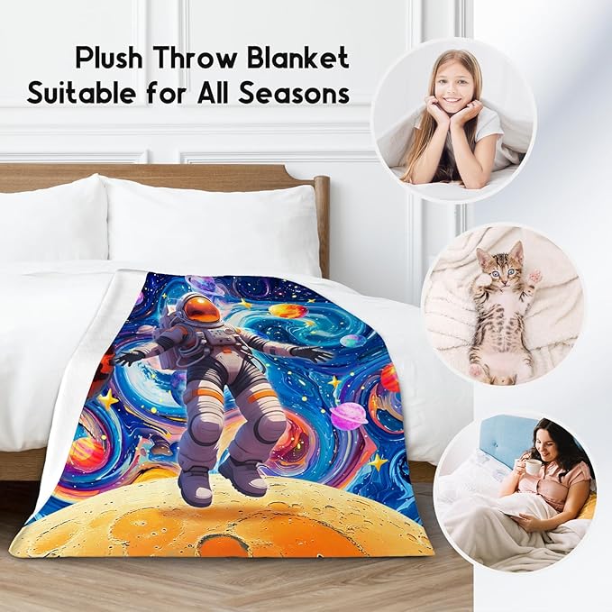 Blankets for Boys - Planet Blanket for Kids/Men - Comfy Cozy Flannel Throws for Couch, Bed - 60"x80"