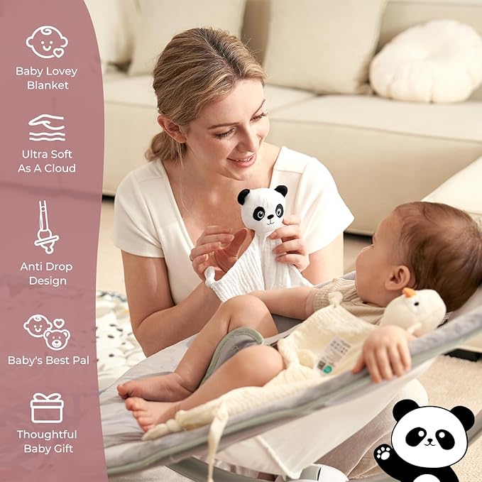 Momcozy Loveys for Babies with Cotton - Soft Security Blanket for Boy or Girl for Self-Soothing On-The-Go-Adorable Portable & Anti-Drop Design - Newborn Gift，Must Have（White 14 inch）