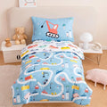 PERFEMET 4-Piece Toddler Bedding Set Boys Cars Toddler Comforter with Sheets Reversible Lightweight Blue Vehicles Toddler Bed Set for Crib(Blue, Cars)