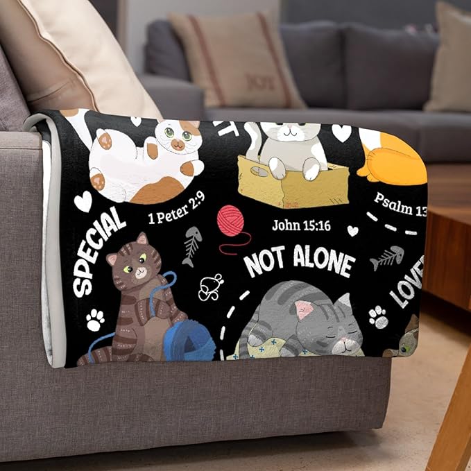 Cat Throw Blanket,Bible Verse Blanket, Christian Gifts, God Says I am Print Blankets, Meaningful Thoughtful Religious Gifts for Girls,Cat Lover Room Bed Decoration, 50"x60"