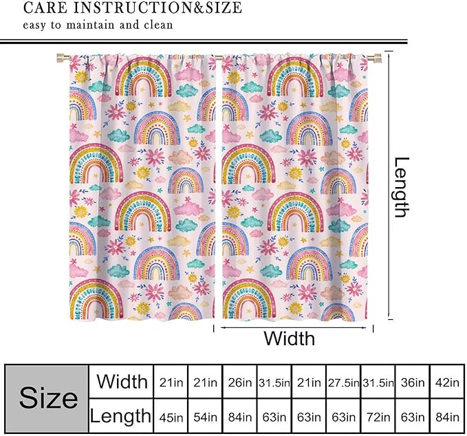Kids Rainbow Curtains Boho Cartoon Colorful Stars Pink Lovely Rainbow Abstract Art Pattern Print Window Drapes for Bedroom Living Room Kitchen Decor,2 Panel Set,42x54 Inch Blackout
