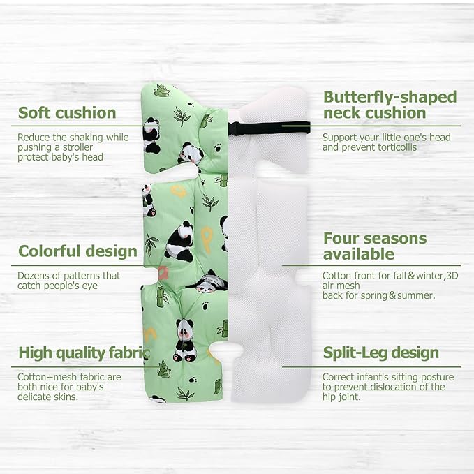 Baby Seat Pad Liner for Stroller, Universal Stroller Cushion Pad for Baby Soft and Breathable 3D Air Mesh Cotton Stroller Liner Insert Car Seat Insert (Panda)