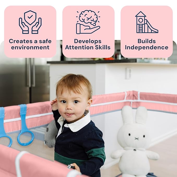 Todale Play Pen - 50 x 50 x 27 in, Pink - Baby Playpen Play Yard with Breathable Mesh & Anti-Slip Base - Portable Crib & Foldable Playpen for Babies & Toddlers