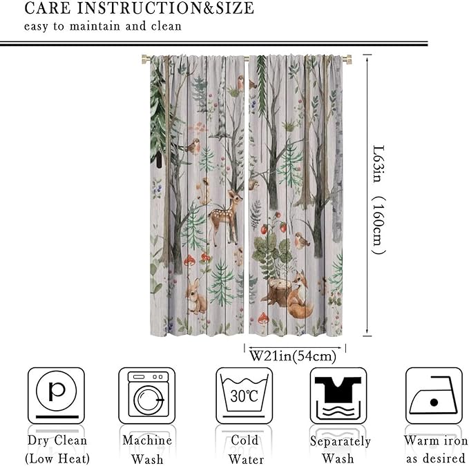 Forest Animal Curtains,Winter Dry Branches Pine Tree Moose Bear Animal Print Curtains for Children Boys and Girls Bedroom Living Room 42x63in