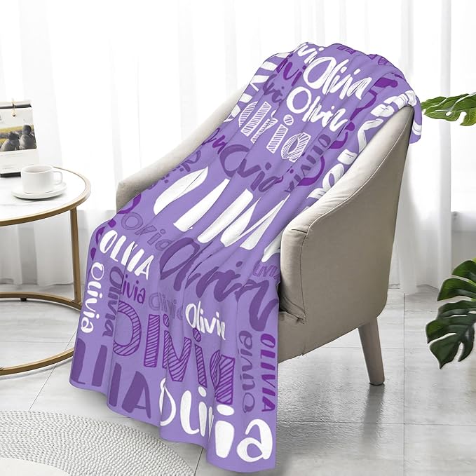 Dr.TOUGH Personalized Blankets with Name Customized Baby Blankets for Girls Boys Adults Monogrammed Blankets and Throws Christmas Birthday Mothers Fathers Valentines Day Gift (Lilac,50''×60'')
