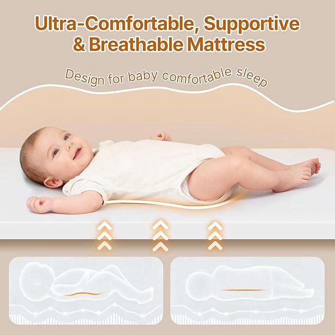 Bassinet Bedside Sleeper with Wheels, 5 Height Adjustable Baby Crib, 2-in-1 Baby Bedside Bassinet, Breathable Full Mesh & Mattress, Stable and Secure Bed for Newborn Infant