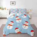 Feelyou Merry Christmas Bedding Set Soft for Boys Girls, Snowman Comforter Set Queen Size Snowflake Duvet Quilt Microfiber Bedroom Decor 3 Pcs with 2 Pillow Cases