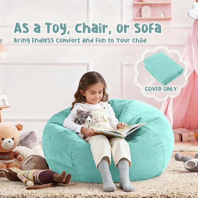 Nobildonna Bean Bag Chair Cover (No Filler) for Kids and Adults,Beanbag Stuffed Animal Storage Without Filling Plush Toys Holder and Organizer Soft Premium Corduroy 200L