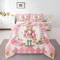 Feelyou Christmas Comforter Set Twin Size Pink Nutcrackers Bedding Set for Kids Boys Girls Floral Duvet Quilt Funny Nutcracker Bedroom Decor Rose Microfiber 2 Pcs with 1 Pillow Cases
