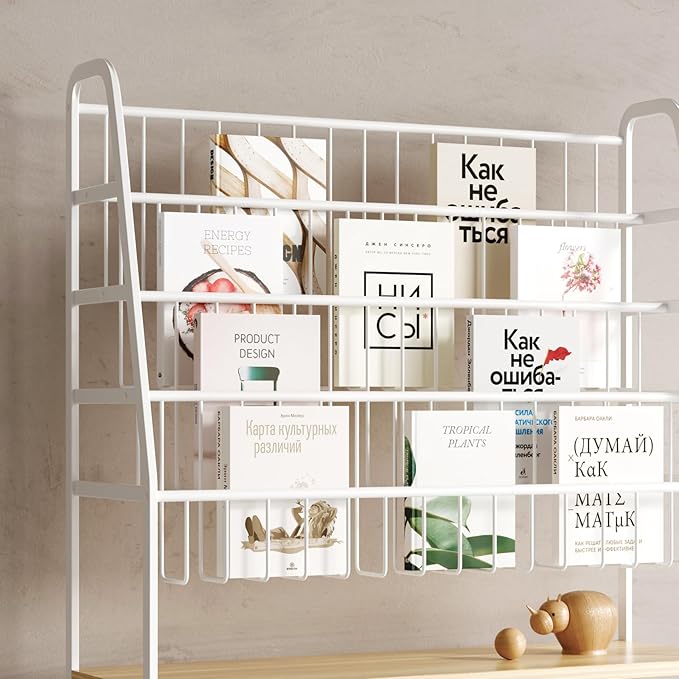 Metal Kids Bookshelf and Toy Storage Organizer,6 Tier Childrens Bookcase,Magazine Rack Floor,Book Shelf for Kids Rooms Classroom Nursery Living Room Office (White, L:39.4")