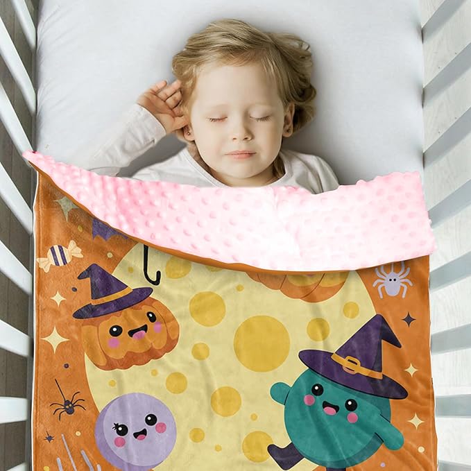 Personalized Halloween Blanket for Baby Boys Girls, Custom Baby Blanket with Name, Pumpkin Pattern Soft Minky Dot Blanket, Halloween Decor Christmas Birthday Gifts for Kids Toddlers