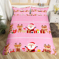 Christmas Bedding Duvet Cover Set Kids Cartoon Santa Claus Bedding Set Boys Girls Deer New Year Decor Comforter Cover Set Microfiber Gift Boxes Xmas Theme Bedspread Cover Bedroom Bedclothes Toddler
