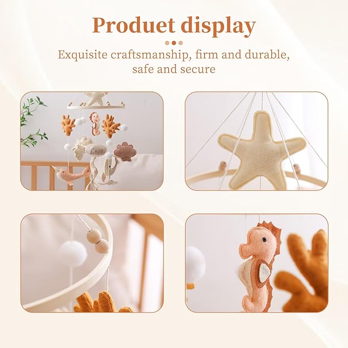 Ocean Life Theme Crib Mobile,Baby Boys Girls Ocean Mobile,Gender Neutral Baby Mobile,Nursery Mobile Soothe Toy,Comfortable Baby Soothing Toys with Various Marine Animals