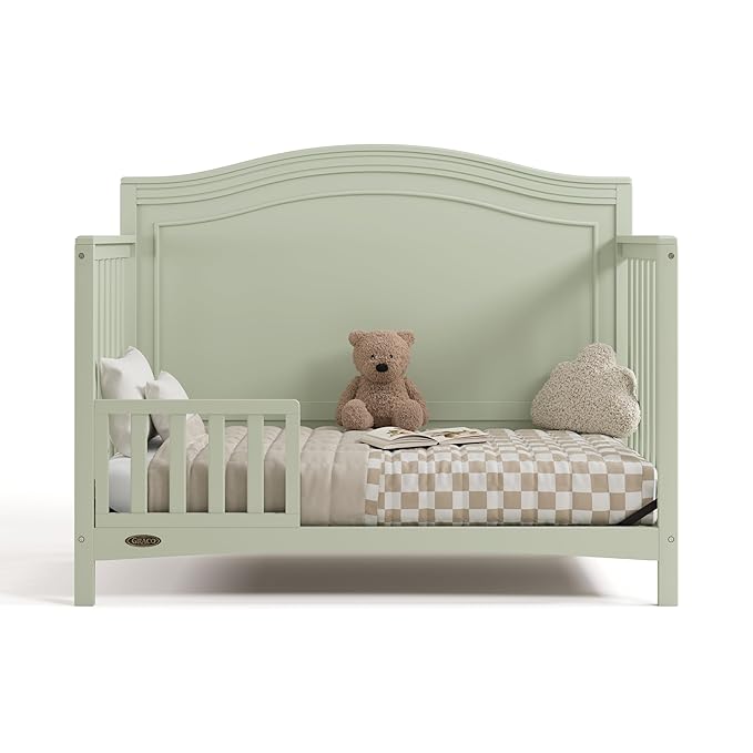 Graco Paris 4-in-1 Convertible Crib - GREENGUARD Gold Certified, Converts to Toddler Bed, Daybed and Full Bed, Fits Standard Crib Mattress, Adjustable Mattress Base, Sage