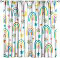 Kids Rainbow Curtains Cartoon Rainbow Abstract Bohemia Floral Lovely Stars Pattern Print Window Drapes for Girl Bedroom Living Room Kitchen Decor,2 Panel Set,52Wx84H Inch Blackout