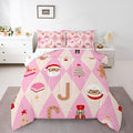 Feelyou Pink Christmas Kids Comforter Set Toddler Size Santa Claus Bedding Set Xmas Tree Nutcracker Soldier Duvet Quilt for Kids Boys Girls Bedroom Gingerbread Man Decor Microfiber Ultra Soft