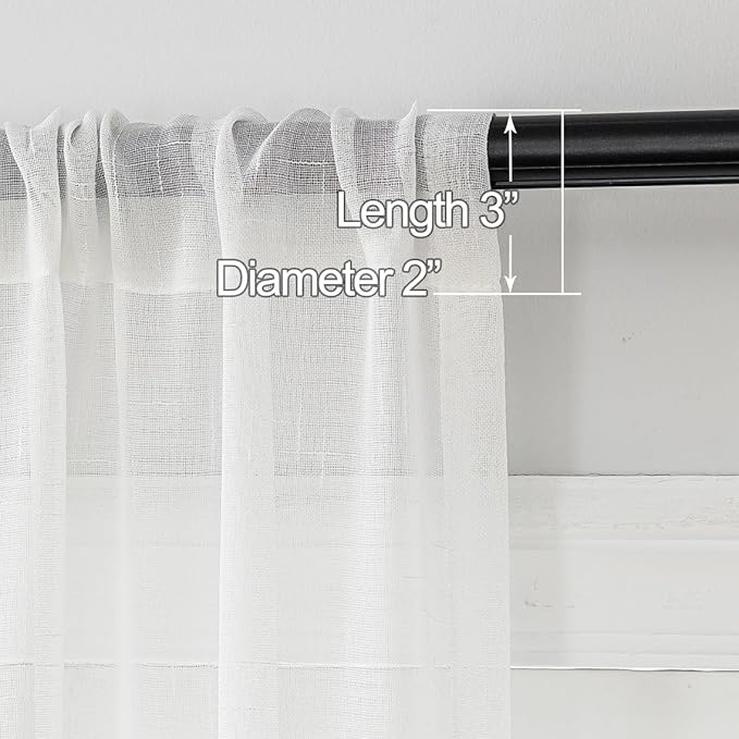 Off White Sheer Kitchen Curtains 45 Inch Length 2 Panels, 50 Inches Width, Linen Look Cafe Curtain, Rustic Textured Light Filtering Drapes, Small Rod Pocket Window Treatments