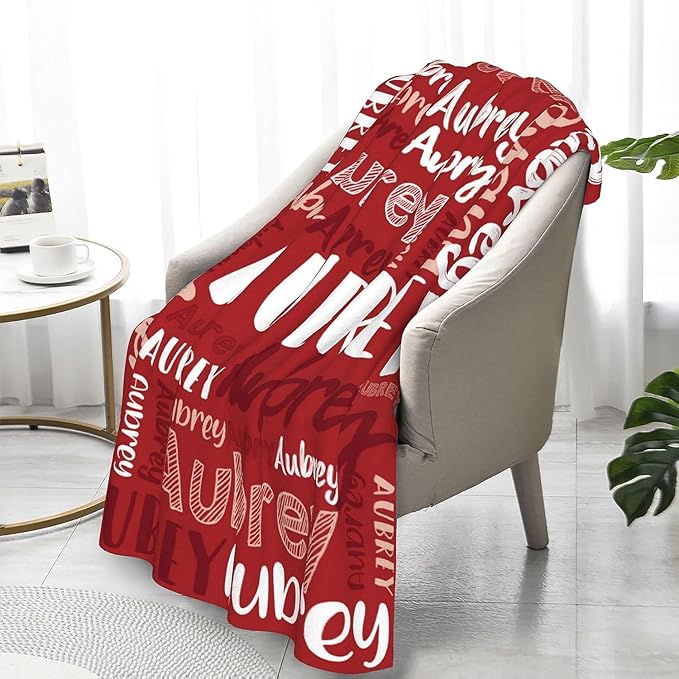 Dr.TOUGH Personalized Blankets with Name Customized Baby Blankets for Girls Boys Adults Monogrammed Blankets and Throws Christmas Birthday Mothers Fathers Valentines Day Gift (Red, 40''×50'')