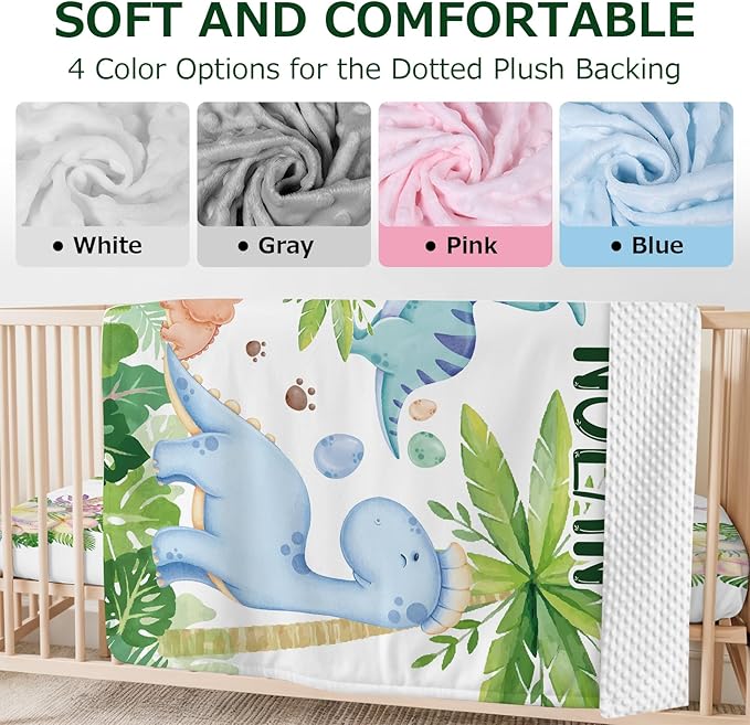 Personalized Baby Crib Bedding Set,3 Piece Custom Name Nursery Set with Blanket, Fitted Sheet & Pillowcase for Baby Girls & Boys, Dino Jungle Theme(Fixed Size)
