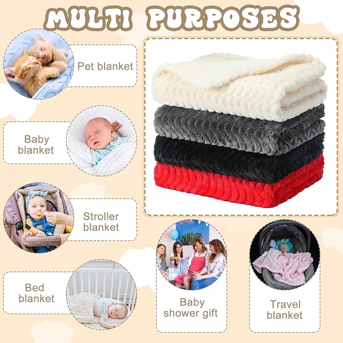 Frienda 4 Pcs Baby Fuzzy Blanket Fluffy Baby Blanket for Boys Girls Soft Warm Infant Newborn Toddler Receiving Nursery Bed Supplies, 32 x 24 Inch(Red Black Color)