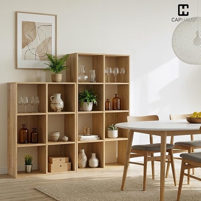 CAPHAUS 11-Inch Cube Storage Organizer Shelf, Home Storage Shelf Divider w/Back, 6-Cube Storage Bookcase, Dark Grey