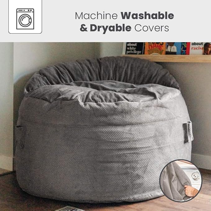 CordaRoy's NEST Gaming Bean Bag Chair-Convertible Bean Bag Chair -Washable Chenille Cover with Pockets for Remote,Controllers-for Living Room,Basement-Full Size-Charcoal|Made in The USA