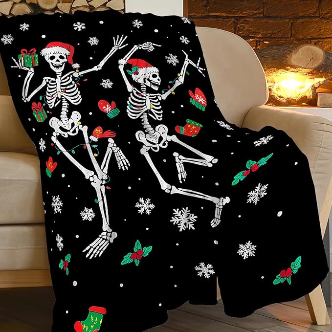 Gothic Fleece Blanket Christmas Skull Throw Blankets for Girls Boys Super Soft Warm Flannel Funny Throws Gifts for Men Women Cozy Fuzzy Plush Stuffed Couch Bed Bedding Decor 50"x40"