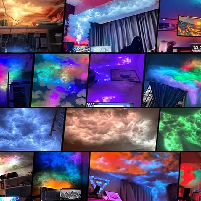16ft 3D Thundercloud Ceiling Light with Realistic Thunder Effect - DIY Creative LED Cloud Ceiling Light Kit, Remote & Music Sync color change for Bedroom, Gaming/Computer room, Party, Bar Decoation