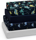 PHF 4 Pack Soft Dinosaur Crib Sheets Fitted, Comfy Breathable Baby Sheets for Boys Girls, 28x52 Inches Fits Standard Crib and Toddler Mattresses, Dinosaur