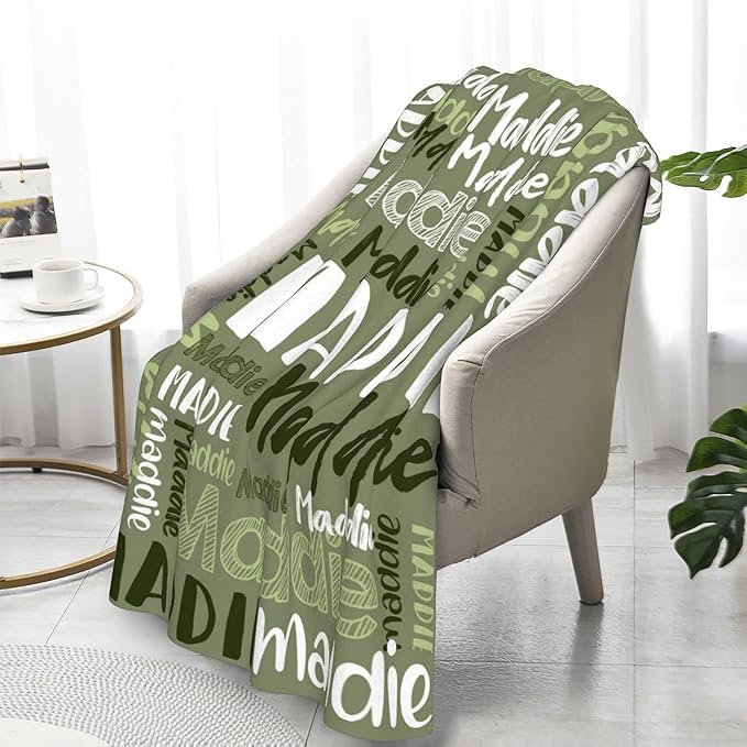 Dr.TOUGH Personalized Blankets with Name Customized Baby Blankets for Girls Boys Adults Monogrammed Blankets and Throws Christmas Birthday Mothers Fathers Valentines Day Gift (Mossy,50''×60'')