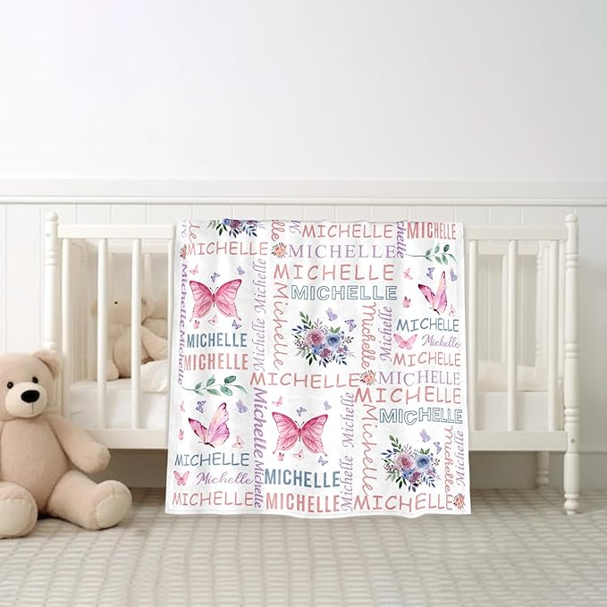 Ships Next Day, Personalized Baby Blankets, Custom Baby Blanket with Name for Girls,Gift for Chrismas Birthday Memorial Day, Customized Flannel Blanket for Kids Adults 40"X50"