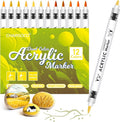 Yellow Tones Acrylic Paint Pens, 12 Colors Markers Set with Soft Brush & Bullet Tip, for Rock, Painting, Wood, Glass, Ceramic, Canvas, Stone, DIY Crafts, Making Art Supplies, Fabric Paint