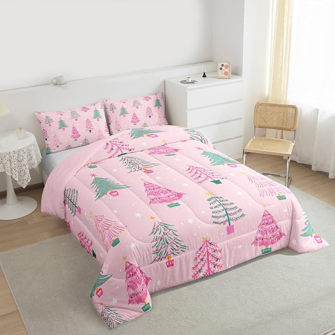Feelyou Xmas Comforter Set King Size Christmas Tree Bedding Set for Kids Boys Girls Christmas Decor Duvet Quilt New Year Gift Bedroom Decor Microfiber 3 Pcs with 2 Pillow Cases