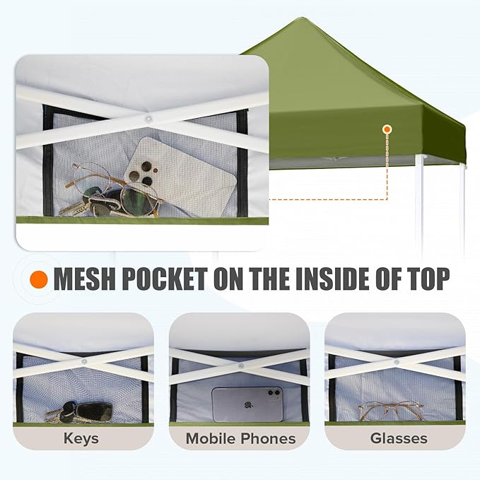EAGLE PEAK 5x5 Pop Up Canopy Tent Instant Outdoor Canopy Easy Set-up Straight Leg Folding Shelter, Grass Green