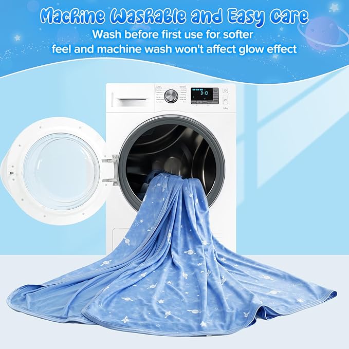LUXEAR Cooling Glow in The Dark Star Cosmic Blanket for Boys Girls - Gift Throw Keep Child/Adults Cool All Night - Soft Breathable Summer Blanket for Bed Sofa - 79x86in