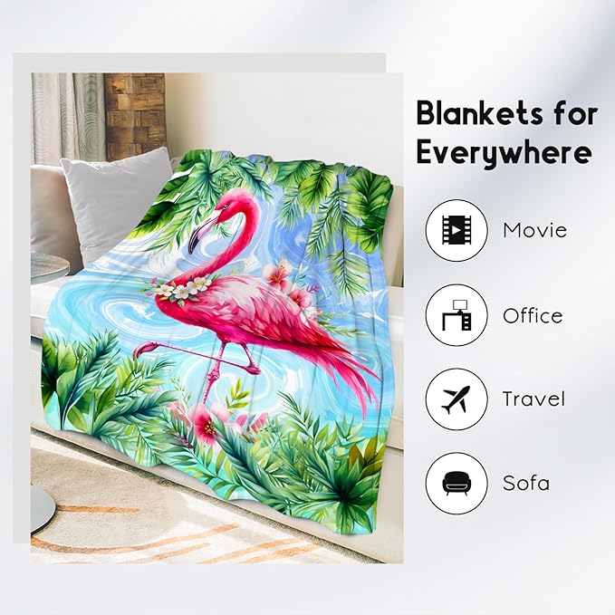 Girls Blanket Flamingo Blankets Gifts - Flannel Soft Throws for Room Decor/Bed - 60"x80"
