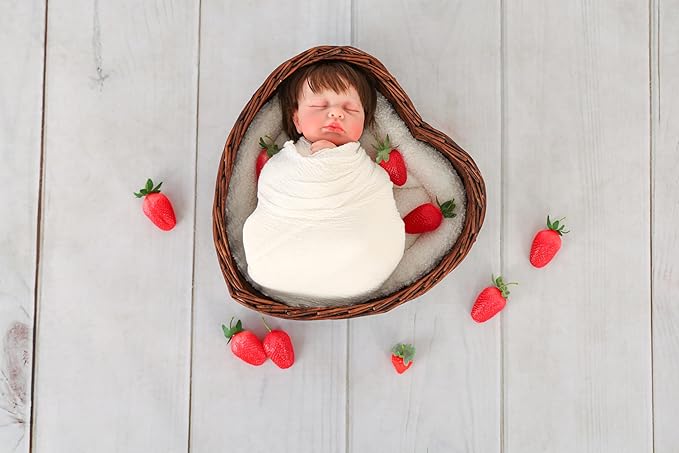 Kate Newborn Photography Props Brown Heart Shaped Rattan Basket Handcrafted Baby Basket Bed Set for Baby Photography Photoshoot