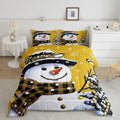 Feelyou Kids Christmas Theme Decorations Bedding Set Xmas Snowman Comforter Set for Boys Girls Snowflake Kawaii Cute Comforter Bright Yellow Quilt Set Bedroom Collection Queen Size