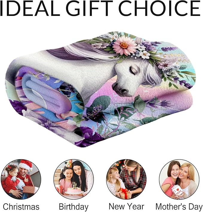 Custom Horse Gifts for Girls - Kids Blanket for Toddler, Fuzzy Flannel Aesthetic Throws Stuff for Crib, Sofa