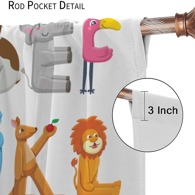 Kids Alphabet Curtains Cartoon Animal Baby Children Funny Learning Educational Curtain with Rod Pocket for Bedroom Nursery Decor Drapes Window Treatments 2 Panels Set 55x63in