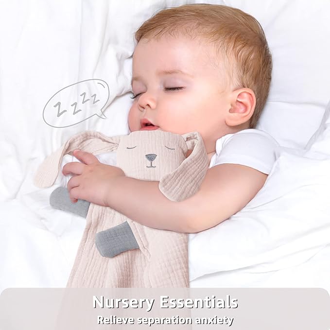 lulumoon Puppy Security Blanket: Skin-Friendly Muslin Lovey for Travel & Daycare - Snuggle Lovie for Self-Soothe
