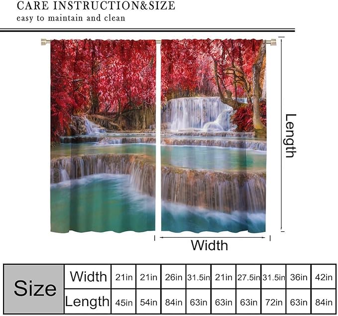 Natural Landscape Waterfall Blackout Curtains, Scenic View Waterfall Forest Autumn Window Drapes, for Bedroom Living Room 63" W X 72" L