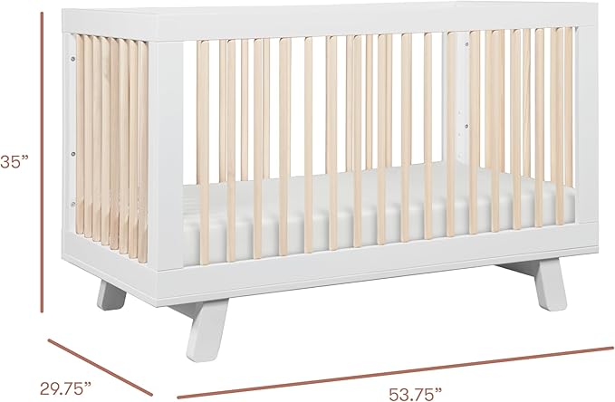 Babyletto Hudson 3-in-1 Convertible Baby Crib with Wooden Toddler Bed & Daybed Conversion - Easy to Assemble & GREENGUARD Gold Certified - 4 Adjustable Mattress Heights - White & Washed Natural