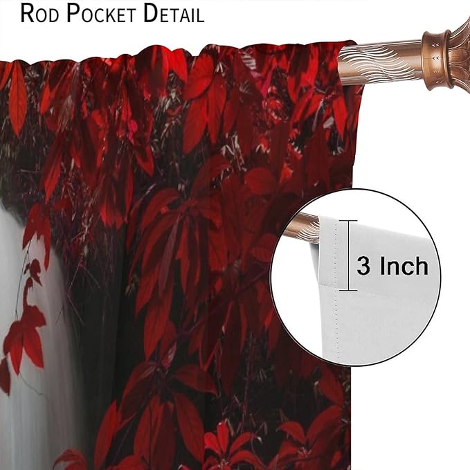 Red Forest Waterfall Blackout Windows Curtains, Waterfall Red Forest Black and Red Natural Landscape Print Window, for Living Room Bedroom 55x63in 2 Panels