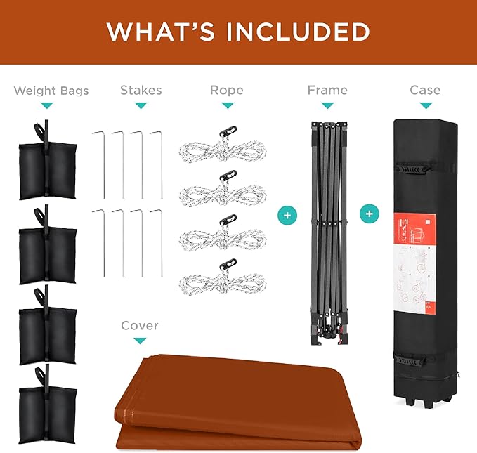 Best Choice Products 12x12ft 1-Person Setup Pop Up Canopy Tent Instant Portable Shelter w/ 1-Button Push, Case, 4 Weight Bags - Rust