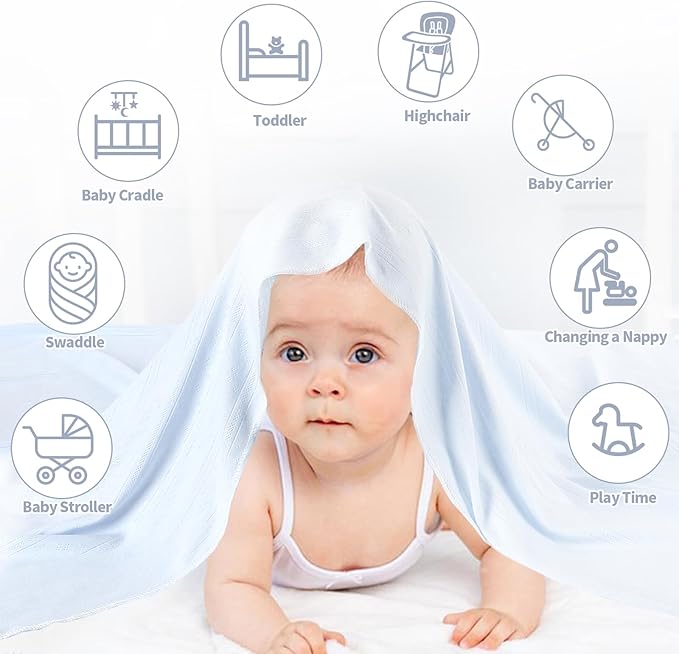 Gina Era Knit Baby Receiving Blankets, Soft Lightweight Cozy Swadde Blanket for Newborns, Unisex Baby Blanket, 2 Pack 30 X 40 Inch for Boy (Blue)