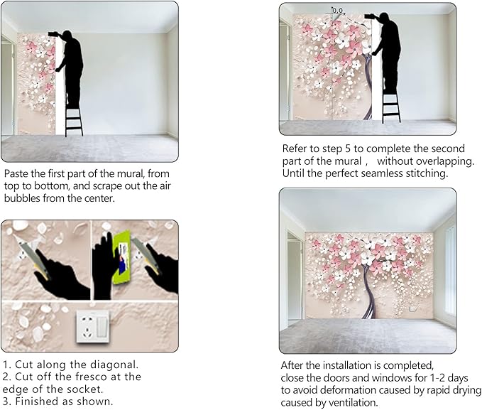 3D Relief Abstraction Pink Flowers Tree Mural Bedroom Floral Wallpaper Room Decor Living Room tv Background Large Wall Mural - 137"x96" (Not Peel and Stick)