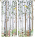 Kids Watercolor Woodland Animal Window Curtains, Bear Deer Squirrel Hedgehog Fox Birds Green Forest Blackout Rod Pocket Treatment for Boys Girls Bedroom 84x84in