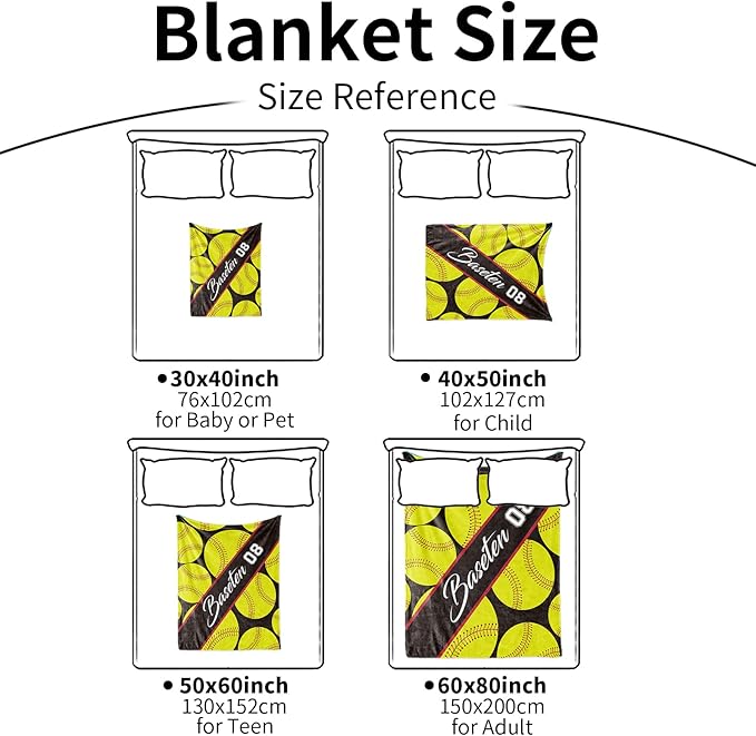Personalized Softball Baby Blanket Gifts: Custom Soft Flannel Fabric Blankets with Name Number for 0-6 Years Kids Boys Girls - Warm and Comfortable(30X40inch)