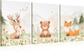 Woodland Nursery Wall Art – Set of 3 Neutral 12×16” Animal Canvas Prints (Deer, Bear, Fox), Printed from Original Hand-Drawn Illustrations, Framed & Ready-to-Hang Baby Room Decor for Boys & Girls